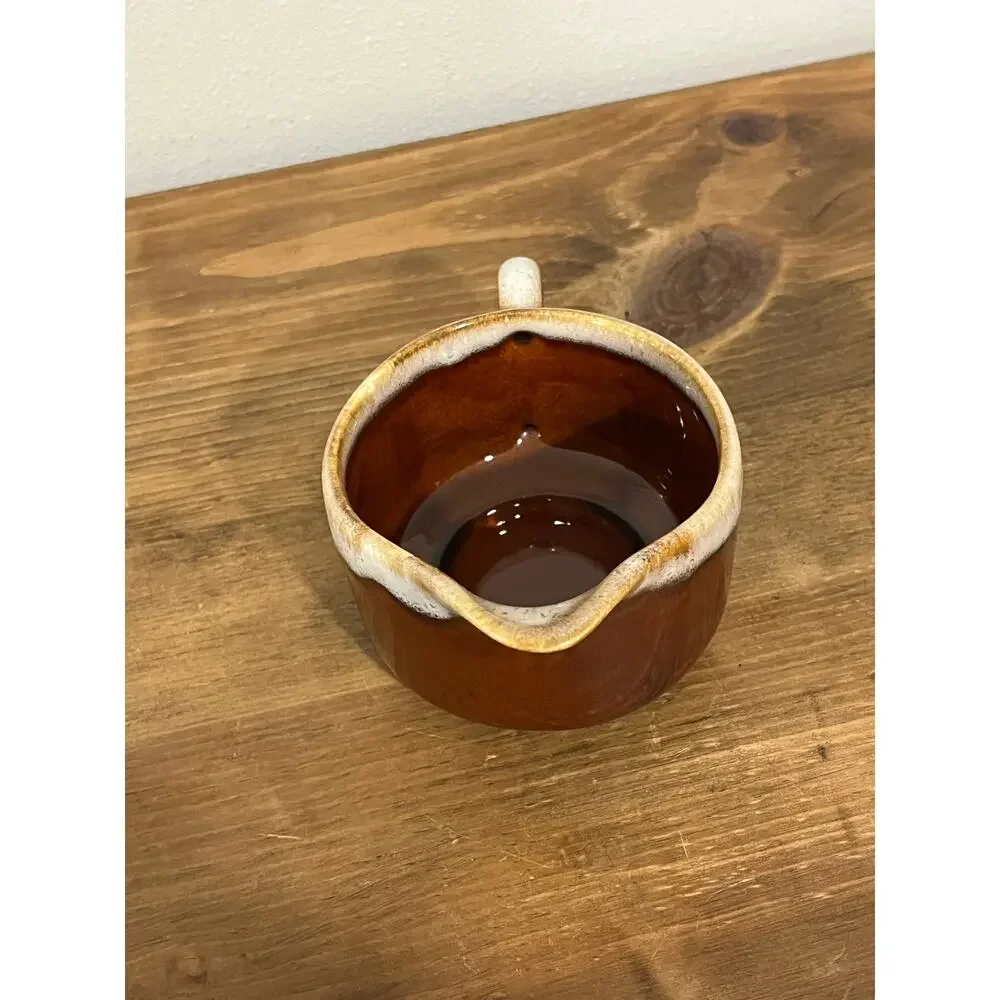 Vintage Brown Drip Glaze‎ Creamer and Sugar Bowl Set MCM Farmhouse Kitchen Decor